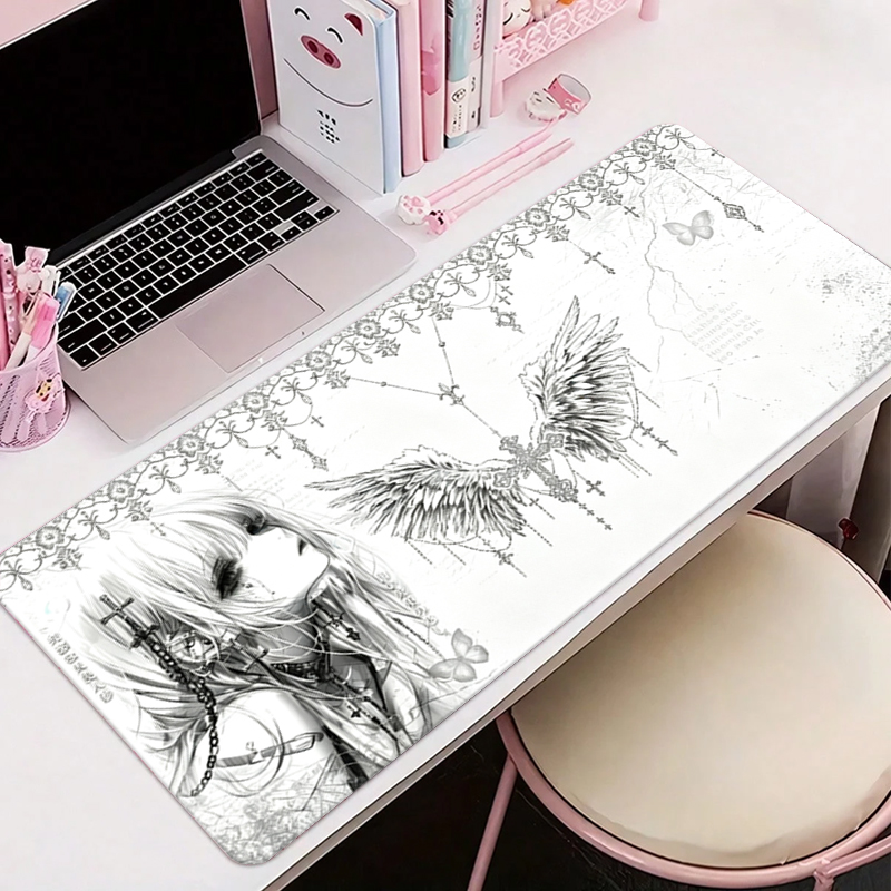 Gaming Accessories Keyboards - Leather Mousepad Black White Anime Aesthetics